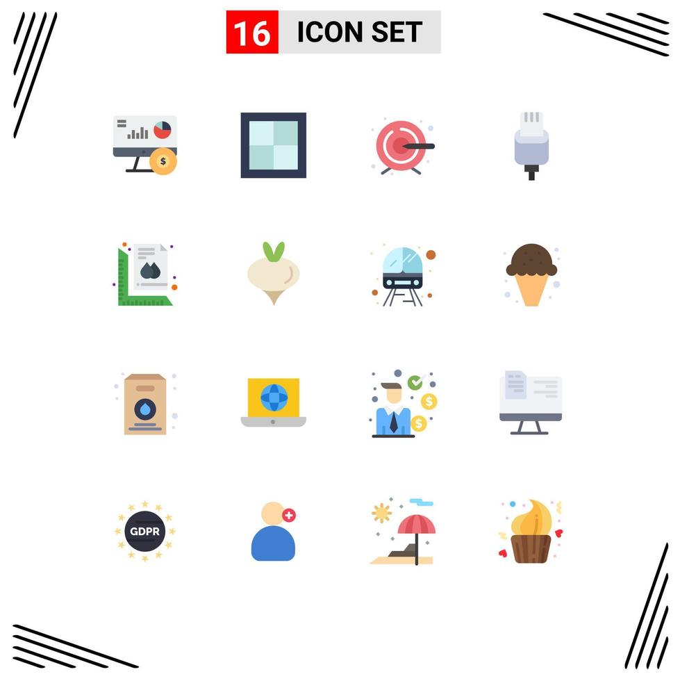 Modern Set of 16 Flat Colors Pictograph of ruler lightning room connector cable Editable Pack of Creative Vector Design Elements