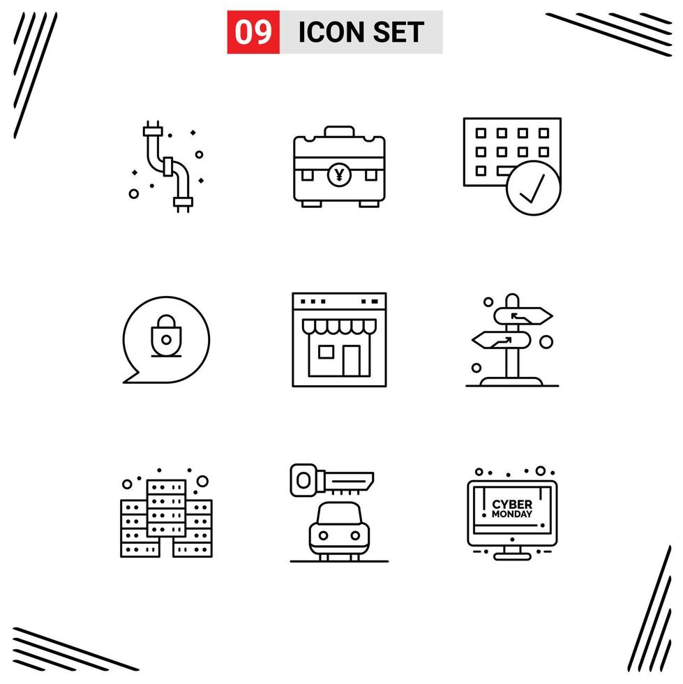 Set of 9 Modern UI Icons Symbols Signs for browser lock portfolio chat gadget Editable Vector Design Elements