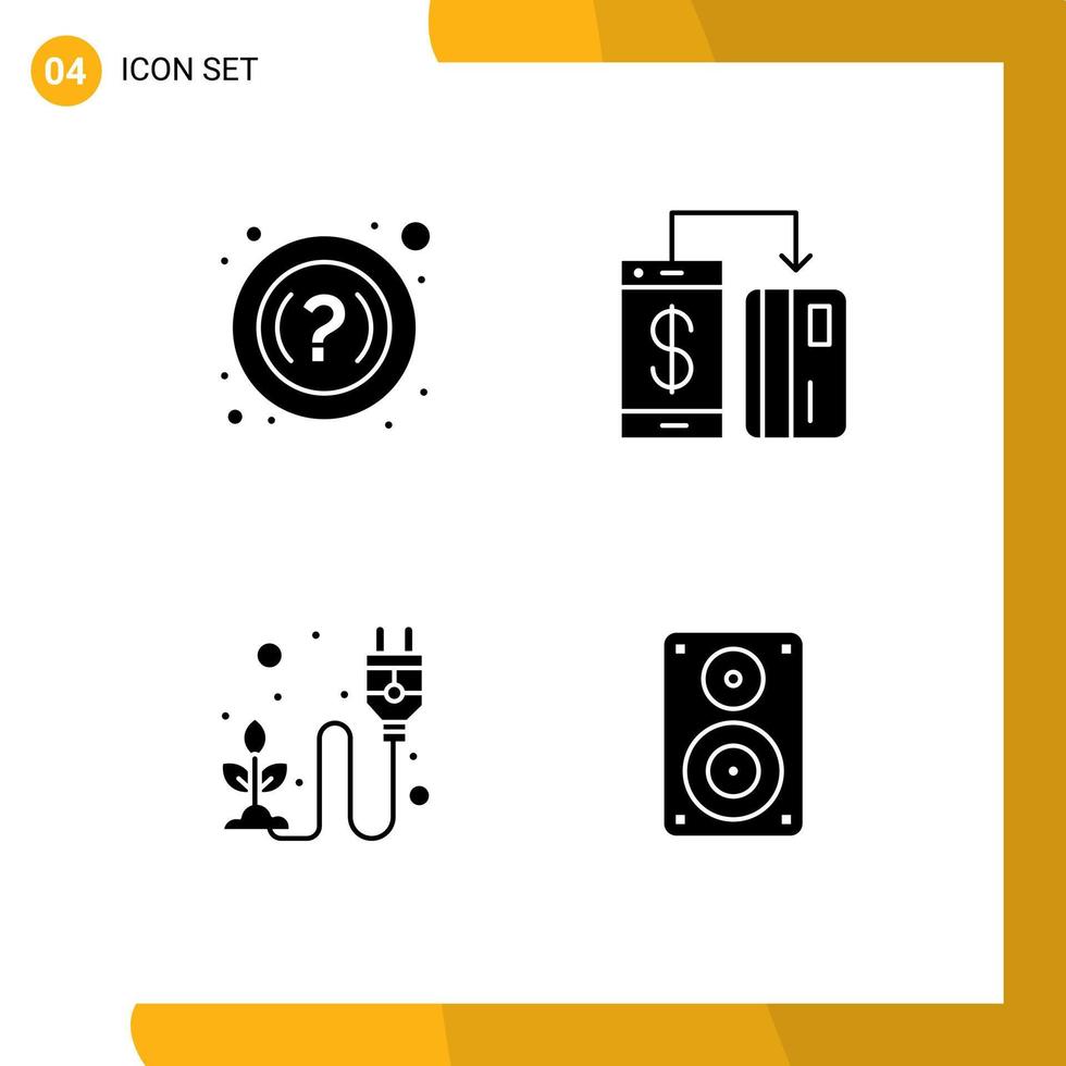 4 Universal Solid Glyphs Set for Web and Mobile Applications faq electricity cashless payment herb Editable Vector Design Elements