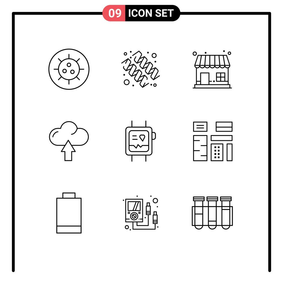 9 Outline concept for Websites Mobile and Apps monitor fit band market store upload arrow Editable Vector Design Elements