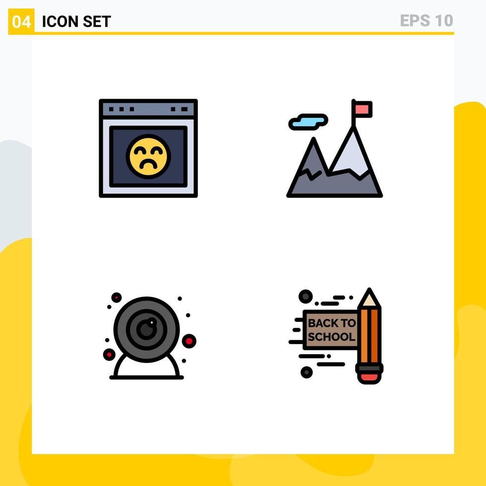 Universal Icon Symbols Group of 4 Modern Filledline Flat Colors of browser web cam website mission school back to school Editable Vector Design Elements