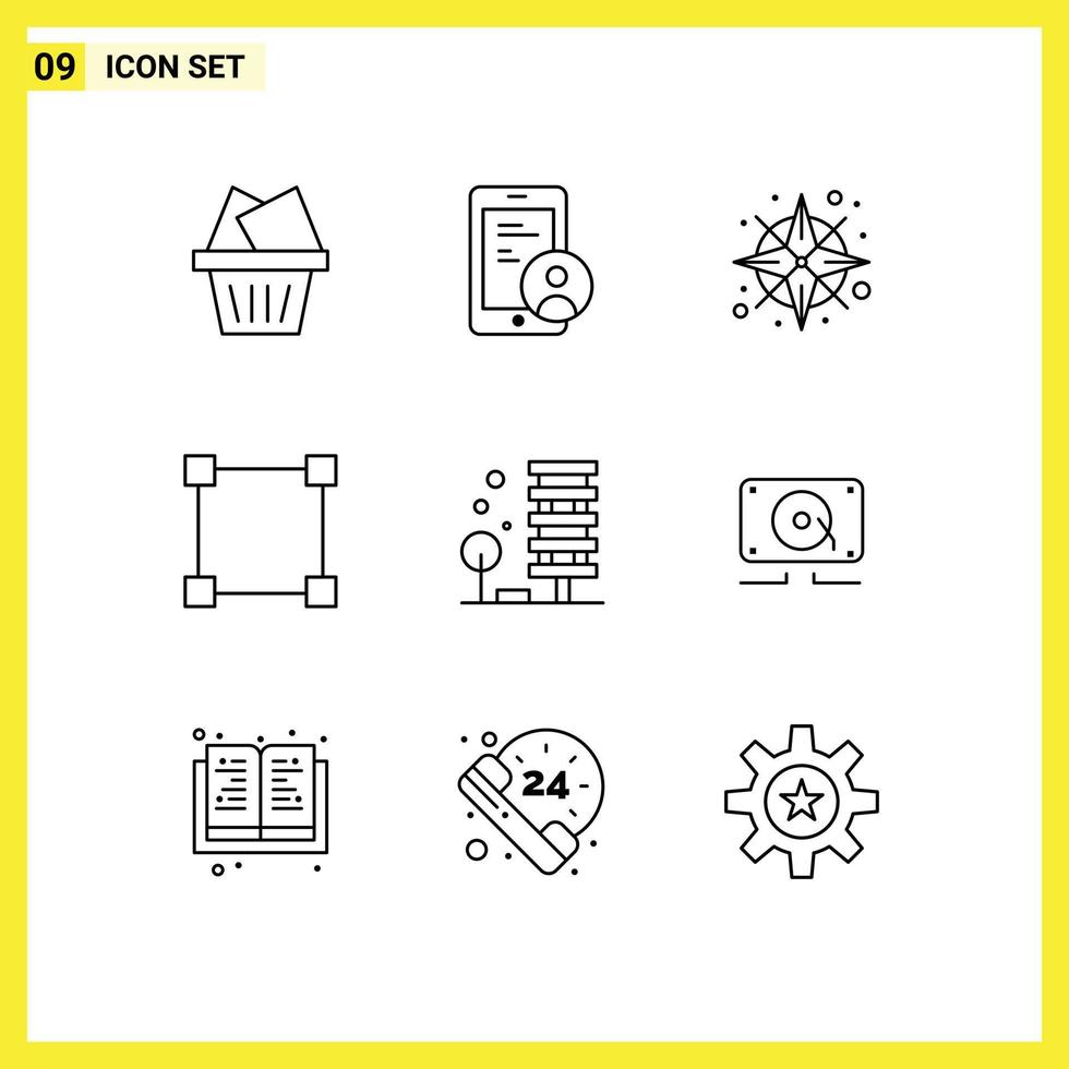 Pictogram Set of 9 Simple Outlines of city architecture gps agriculture points Editable Vector Design Elements