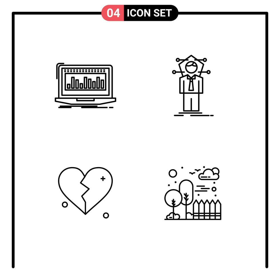 Editable Vector Line Pack of 4 Simple Filledline Flat Colors of data solution monitoring connection love Editable Vector Design Elements