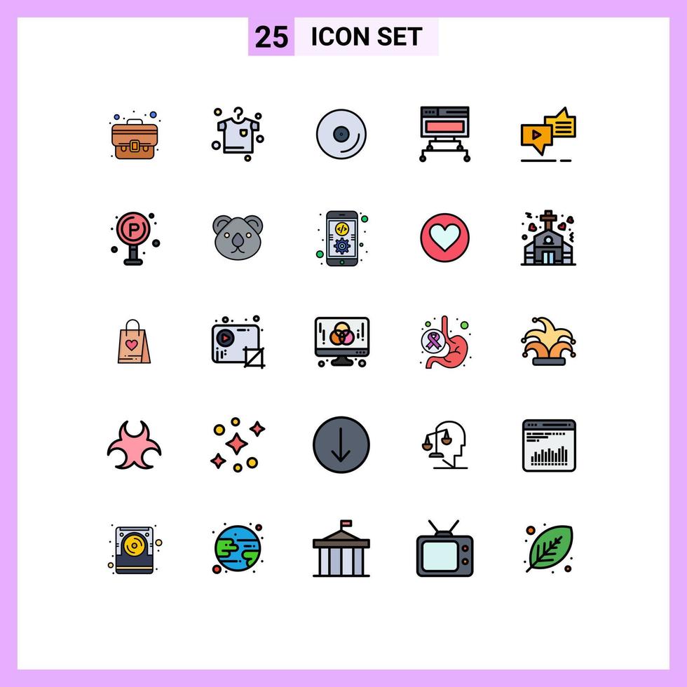 Modern Set of 25 Filled line Flat Colors and symbols such as marketing chat cd database connection Editable Vector Design Elements