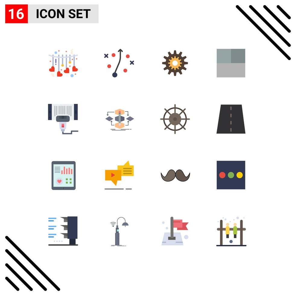 Modern Set of 16 Flat Colors Pictograph of machine layout cog grid wheel Editable Pack of Creative Vector Design Elements