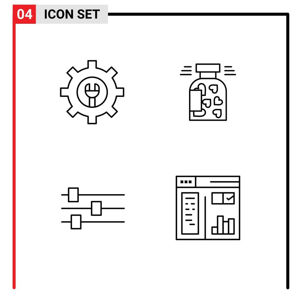 Pack of 4 Modern Filledline Flat Colors Signs and Symbols for Web Print Media such as gear edit jar heart design Editable Vector Design Elements