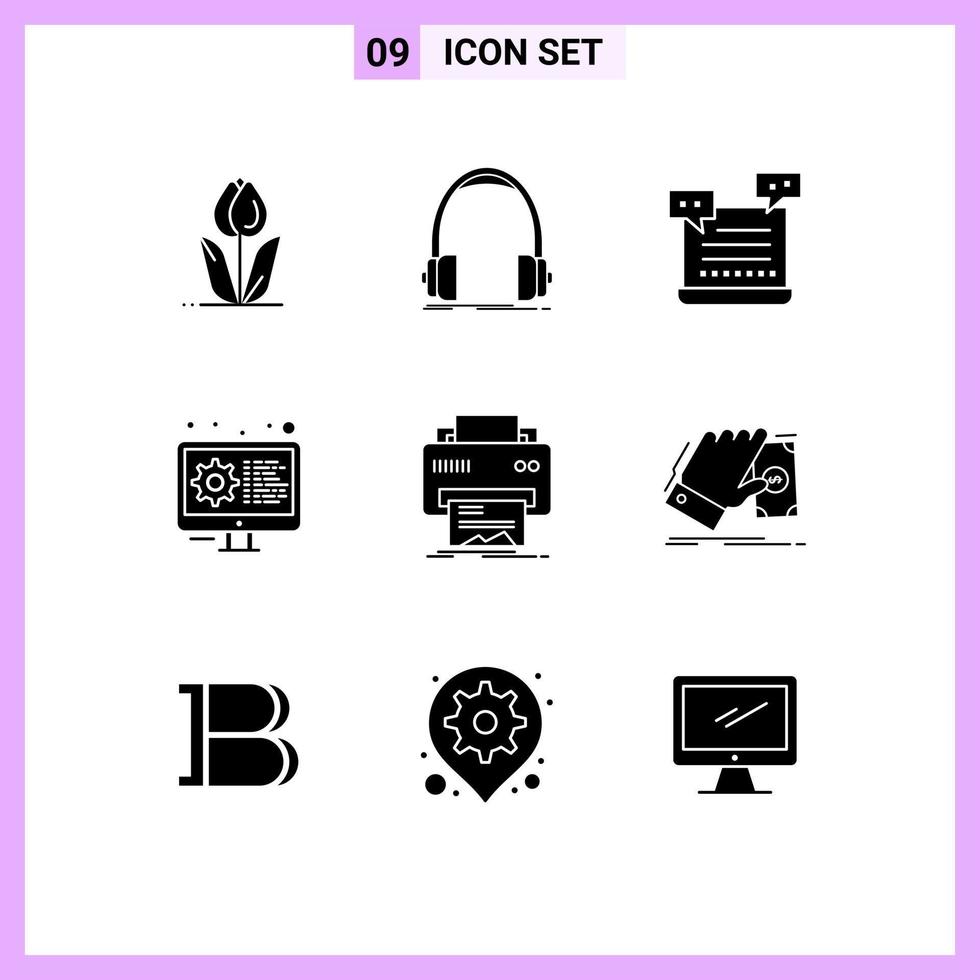 Modern Set of 9 Solid Glyphs and symbols such as gear coding monitor valentine robot Editable Vector Design Elements