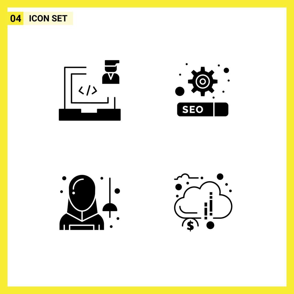 Modern Set of Solid Glyphs Pictograph of coding avatar laptop seo man Editable Vector Design Elements