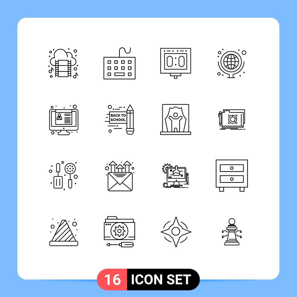 Pictogram Set of 16 Simple Outlines of school supplies globe keyboard geography sports Editable Vector Design Elements