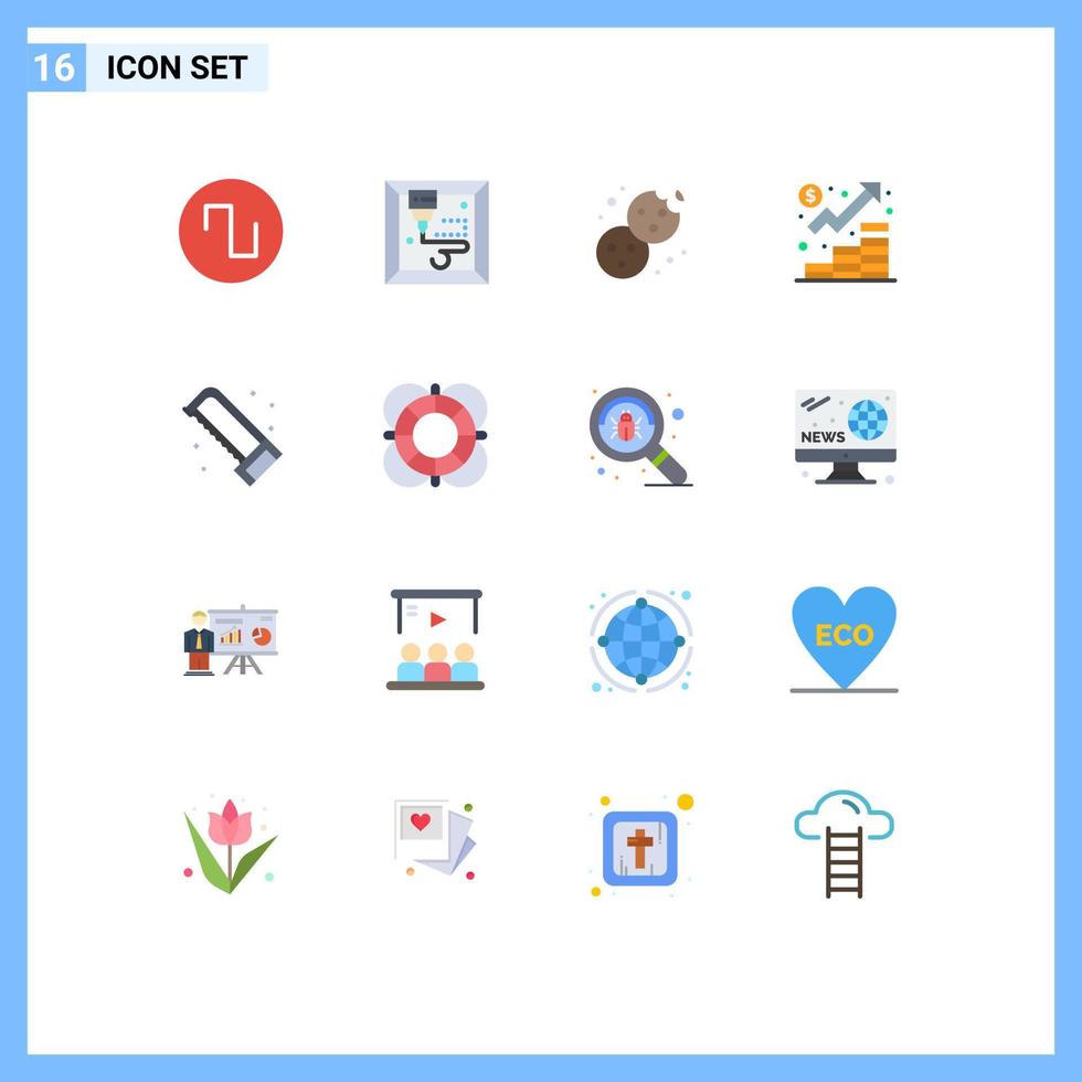 16 Universal Flat Colors Set for Web and Mobile Applications saw plumber food mechanical management Editable Pack of Creative Vector Design Elements