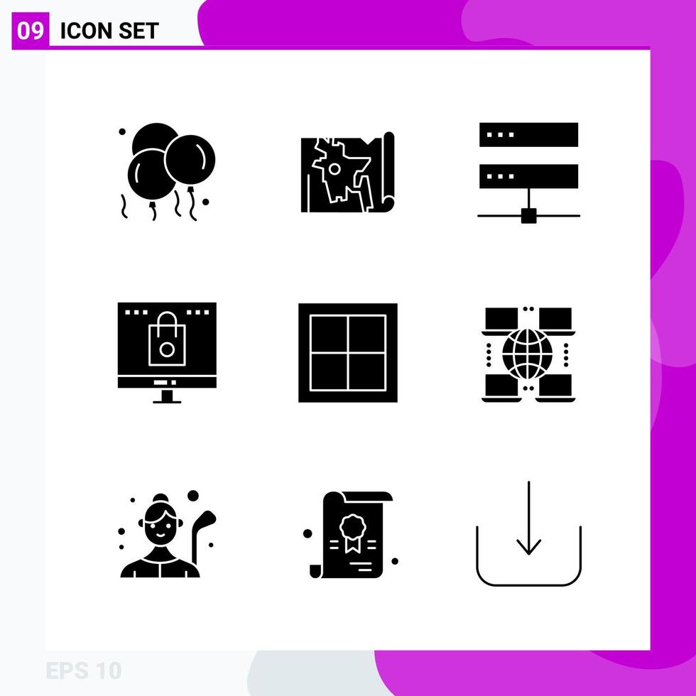 Solid Icon set Pack of 9 Glyph Icons isolated on White Background for Web Print and Mobile vector