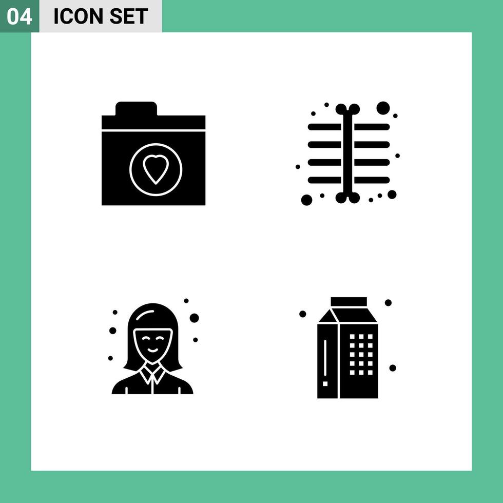 Set of 4 Modern UI Icons Symbols Signs for favorite woman chest female drinks Editable Vector Design Elements