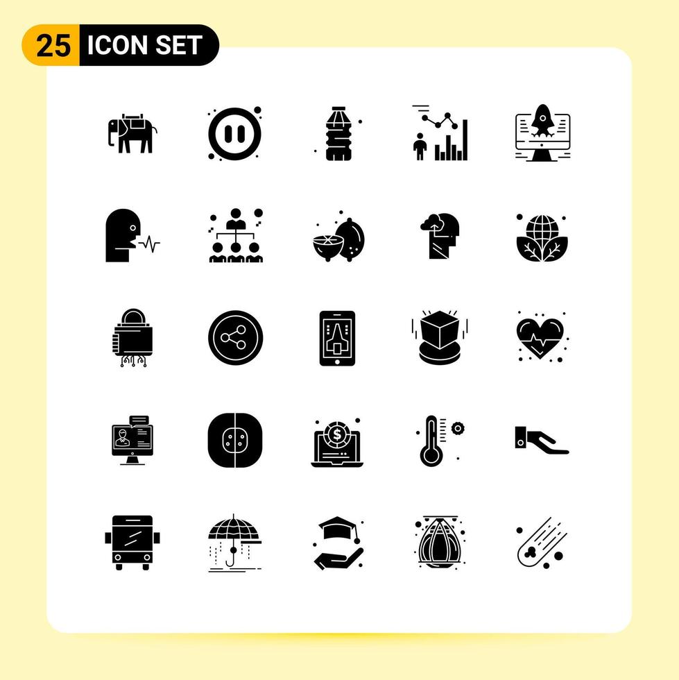 Set of 25 Modern UI Icons Symbols Signs for computer management bottle efficiency chart Editable Vector Design Elements