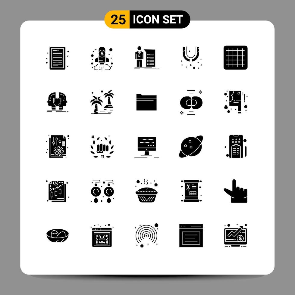 25 User Interface Solid Glyph Pack of modern Signs and Symbols of plumber leak finance presentation graph Editable Vector Design Elements