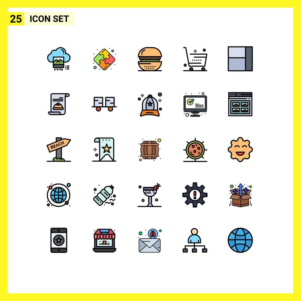 Pictogram Set of 25 Simple Filled line Flat Colors of shopping online burger ecommerce meal Editable Vector Design Elements