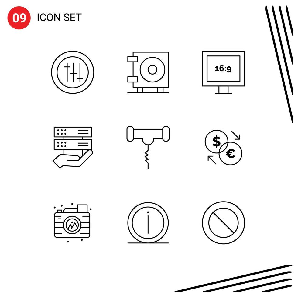 Group of 9 Modern Outlines Set for converter meal hd food control Editable Vector Design Elements