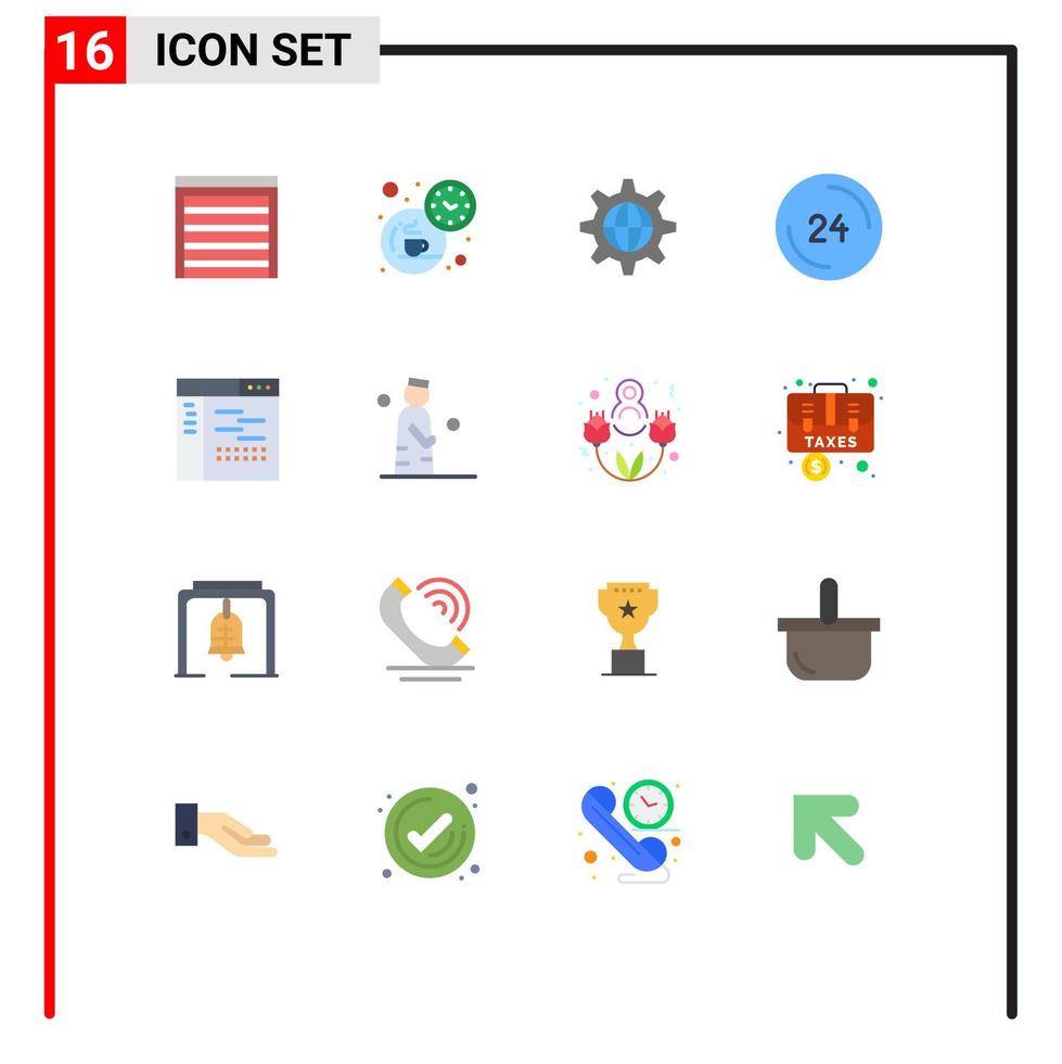 Modern Set of 16 Flat Colors Pictograph of code contact security clock anytime Editable Pack of Creative Vector Design Elements