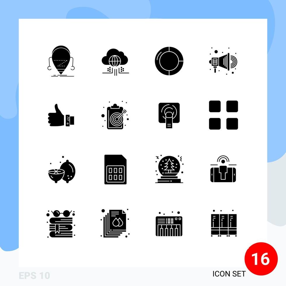 Set of 16 Commercial Solid Glyphs pack for business speaker technology promotion pie Editable Vector Design Elements