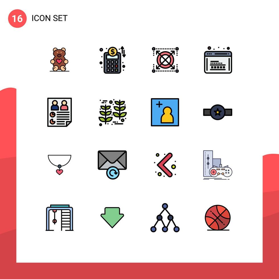 grupo de 16 líneas llenas de color plano, signos y símbolos para la página web objetivo de seguridad desarrollo web elementos de diseño de vectores creativos editables