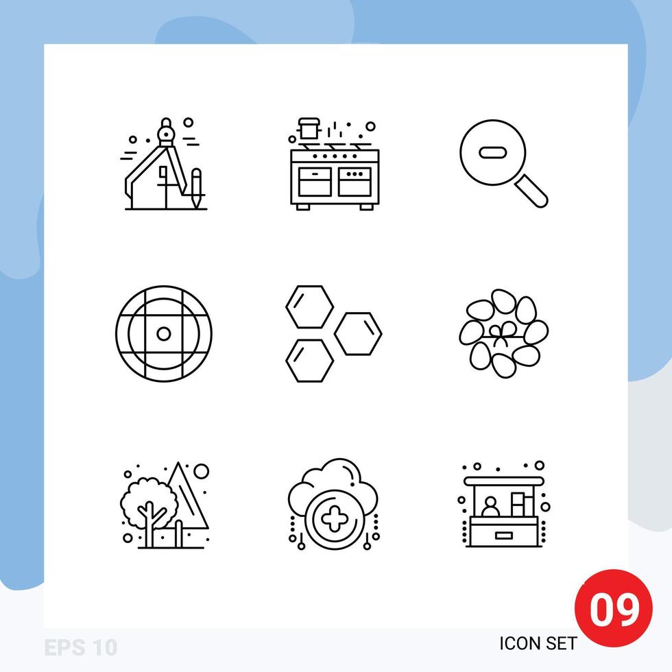 9 Creative Icons Modern Signs and Symbols of shape hexagon search cells equipment Editable Vector Design Elements