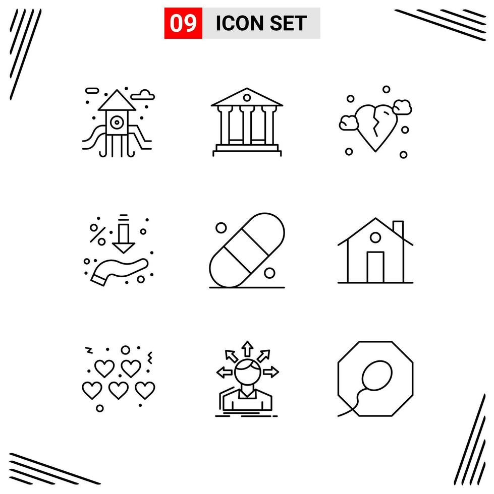 9 iconos estilo de línea cuadrícula basada en símbolos de contorno creativo para el diseño de sitios web signos de icono de línea simple aislados en fondo blanco 9 conjunto de iconos vector