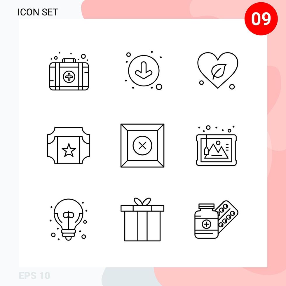 Vector Pack of 9 Icons in Line Style Creative Outline Pack isolated on White Background for Web and Mobile