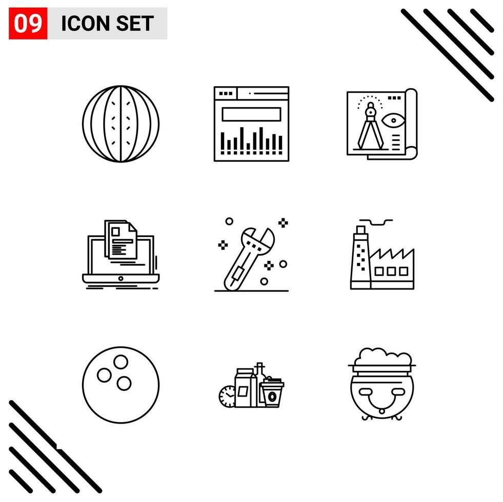 conjunto perfecto de píxeles de iconos de 9 líneas conjunto de iconos de esquema para el diseño de sitios web y la interfaz de aplicaciones móviles vector