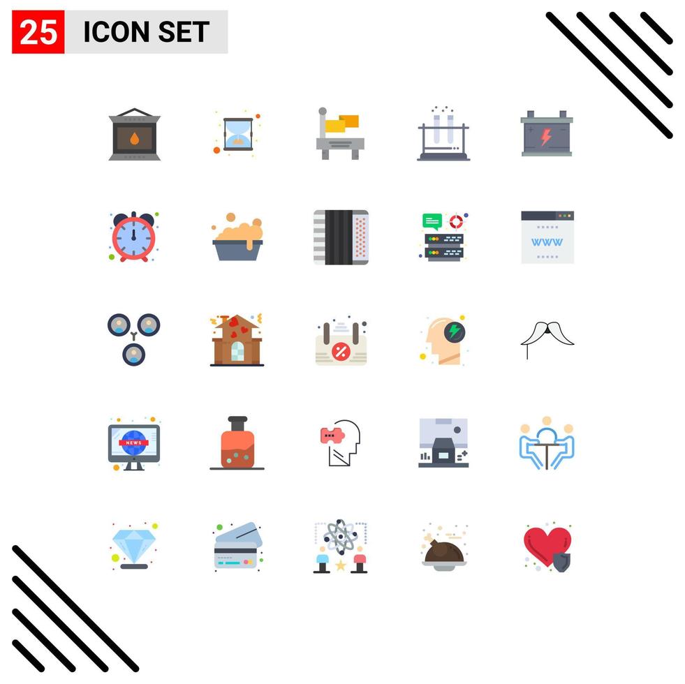 Flat Color Pack of 25 Universal Symbols of power acumulator flag science test Editable Vector Design Elements