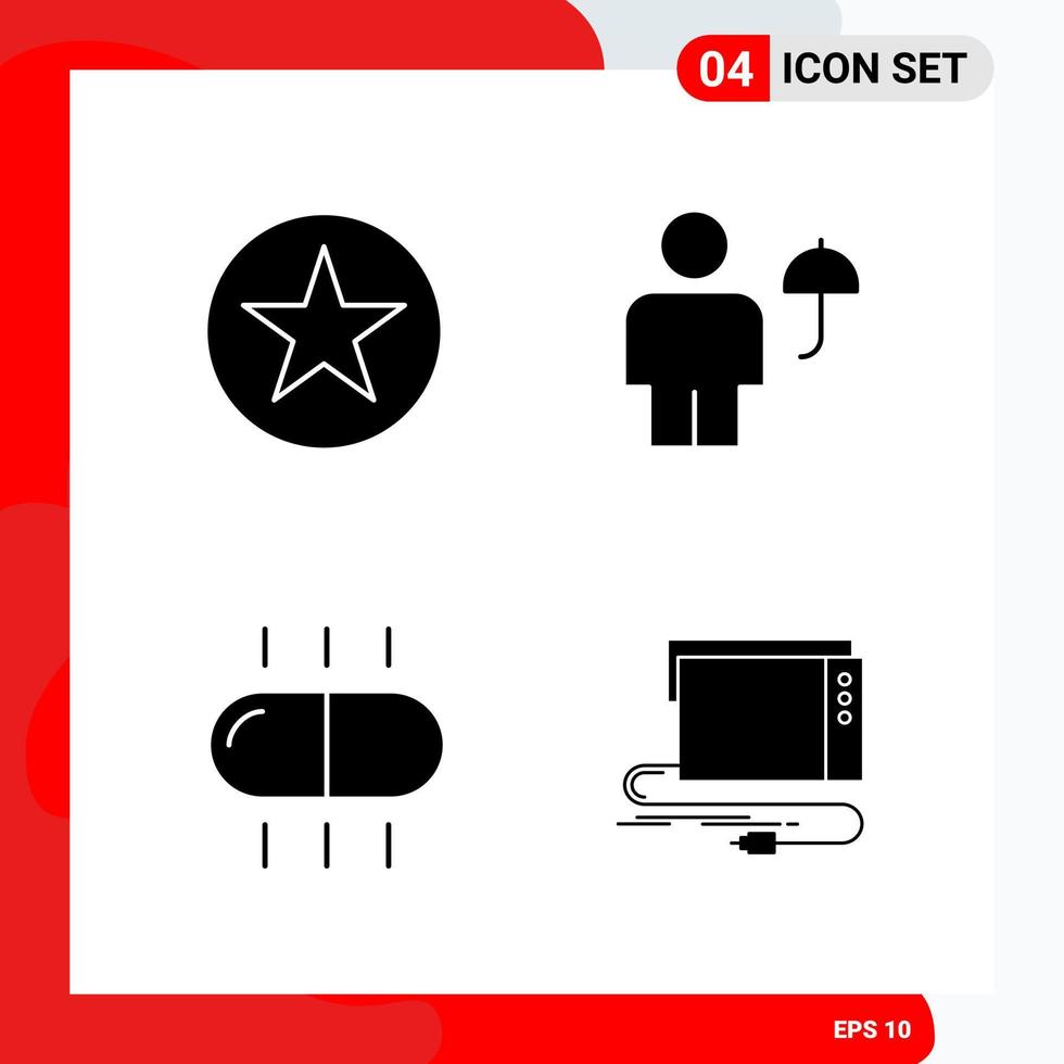 Creative Set of 4 Universal Glyph Icons isolated on White Background vector