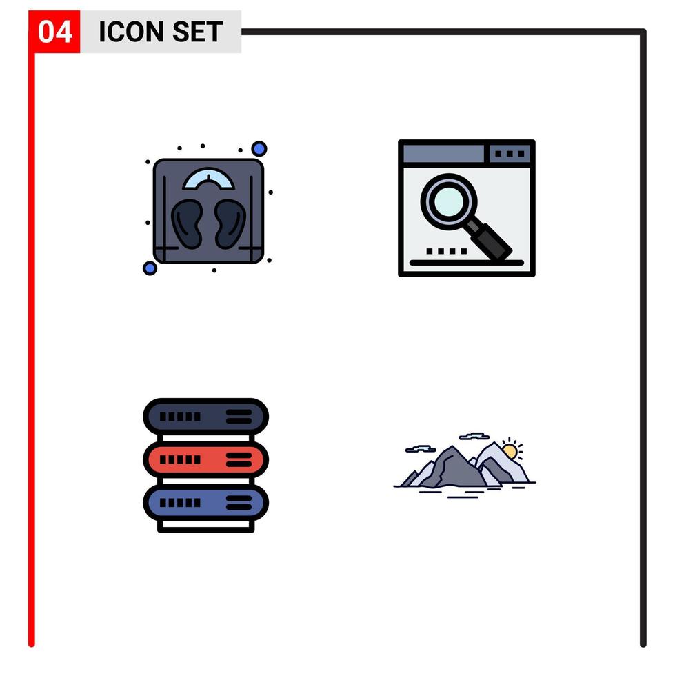 grupo de símbolos de icono universal de 4 colores planos de línea de relleno modernos de elementos de diseño de vector editables de almacenamiento de página de motor de datos de peso