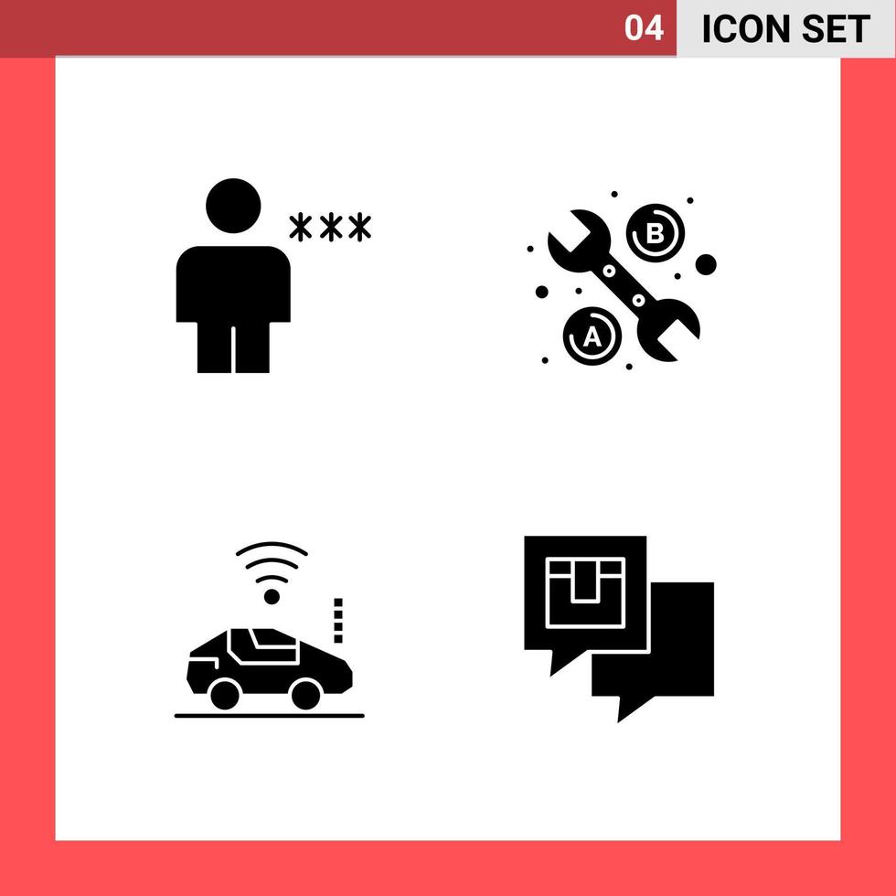 4 Icon Pack Solid Style Glyph Symbols on White Background Simple Signs for general designing vector