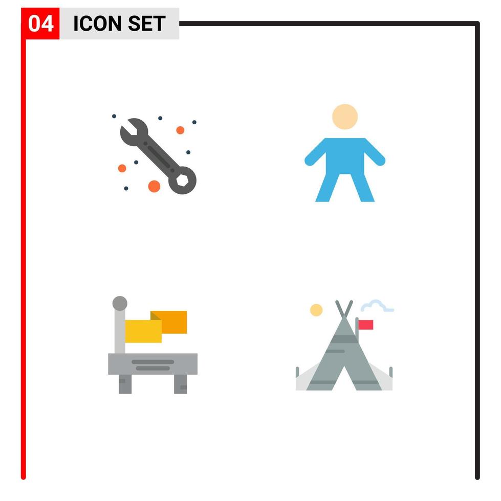 conjunto de 4 paquetes de iconos planos comerciales para elementos de diseño vectorial editables de campamento de bandera infantil sin tienda de campaña para clientes vector