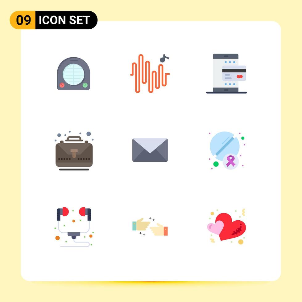 Set of 9 Vector Flat Colors on Grid for mail bag mobile complete business Editable Vector Design Elements