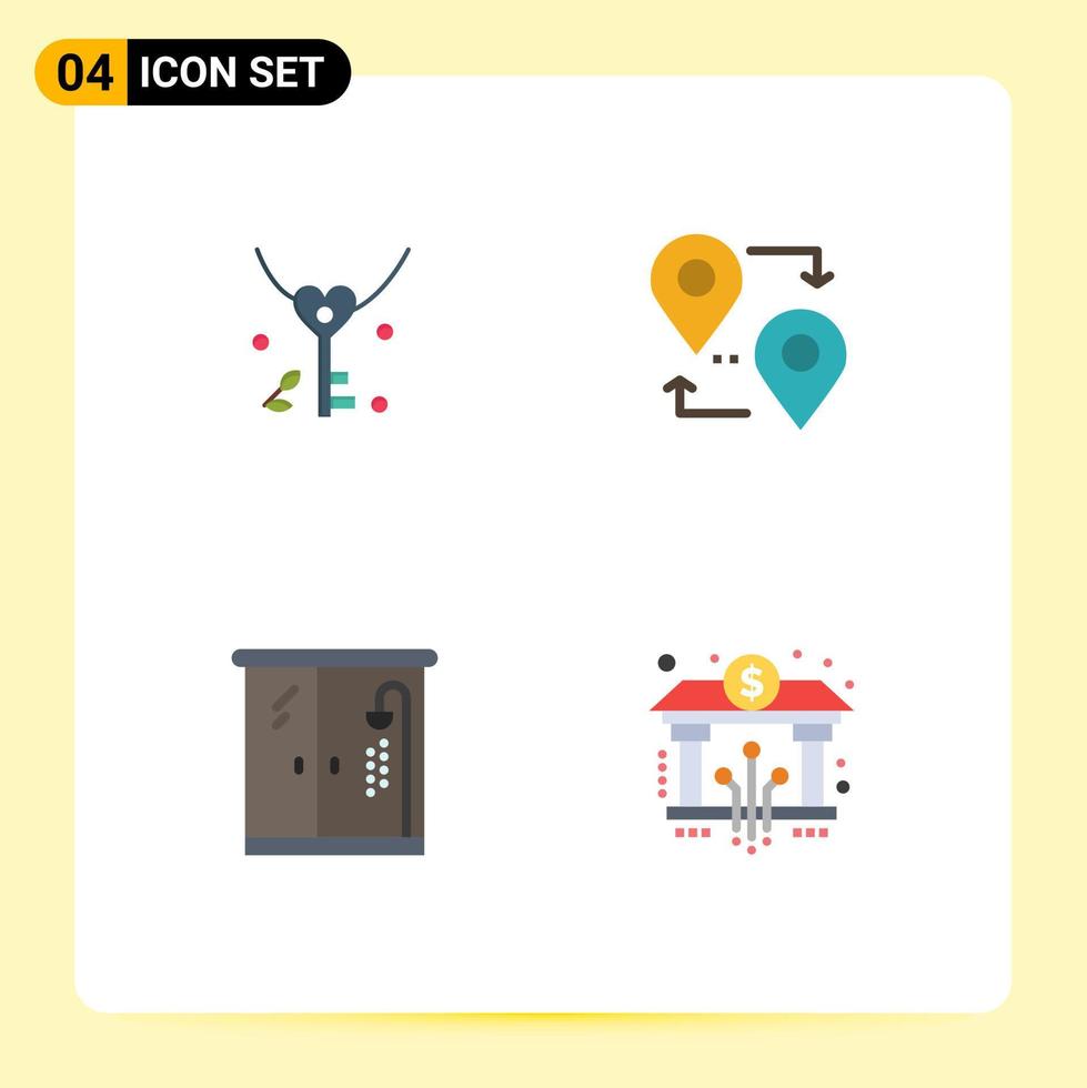 4 Universal Flat Icons Set for Web and Mobile Applications key living wedding pointer bank Editable Vector Design Elements