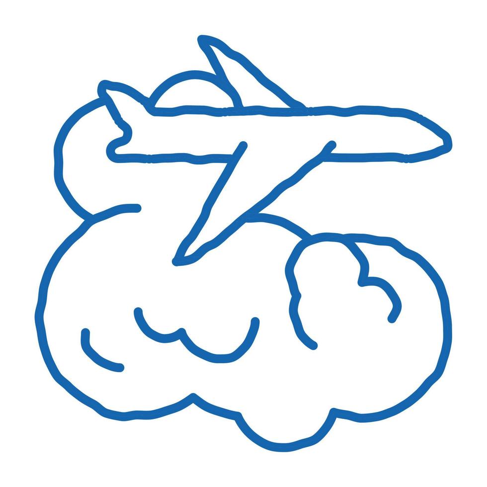 plane flies in clouds doodle icon hand drawn illustration vector