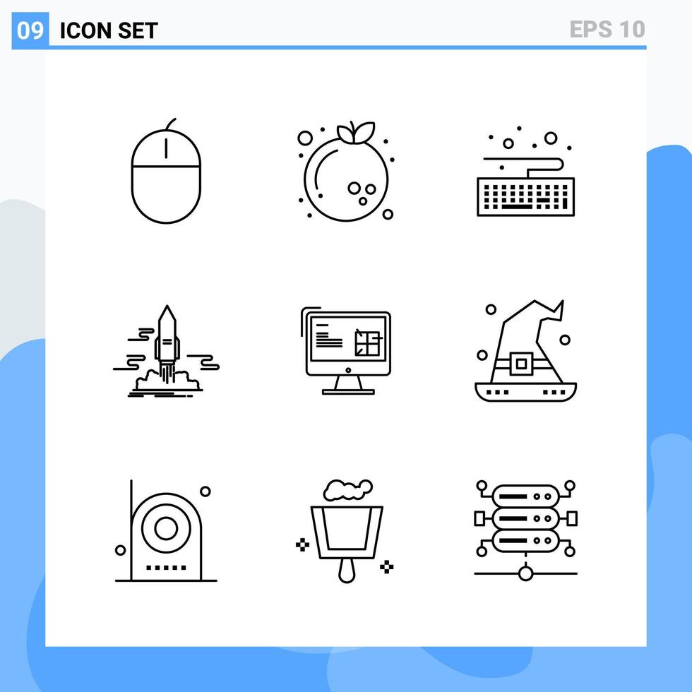 iconos de estilo moderno de 9 líneas delinean símbolos para uso general signo de icono de línea creativa aislado sobre fondo blanco paquete de 9 iconos vector