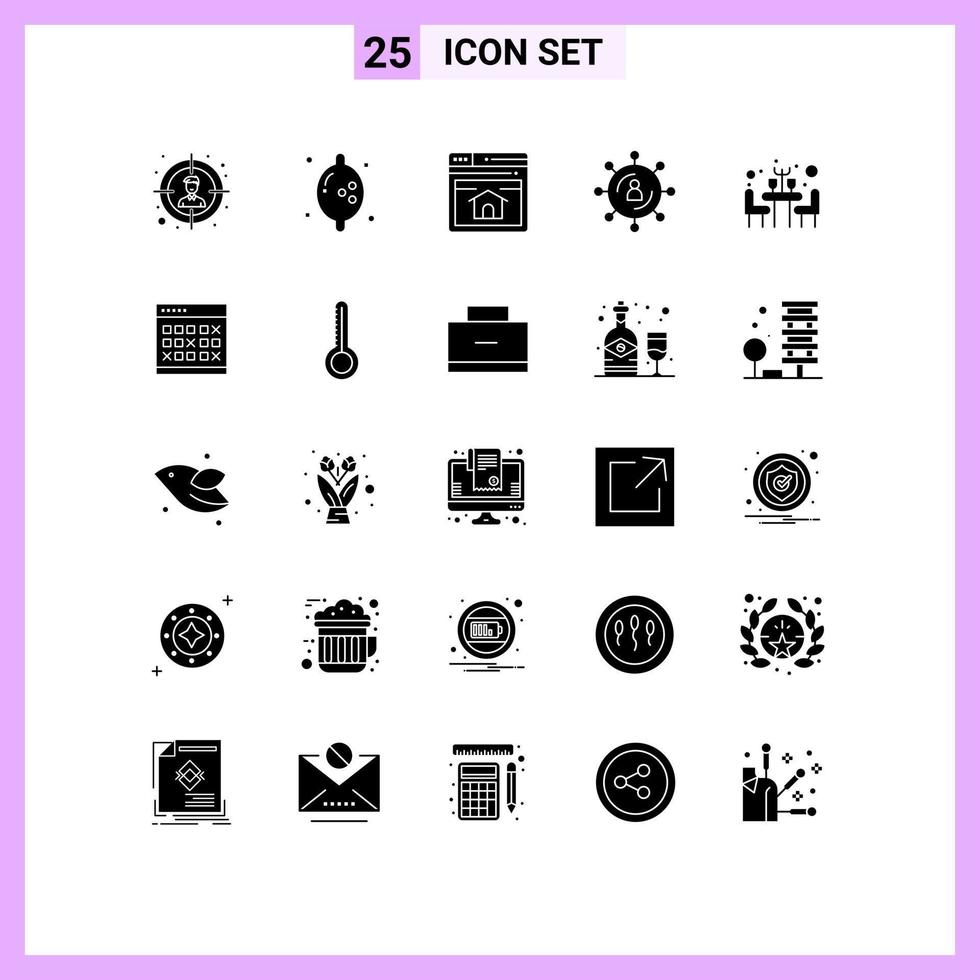 Set of 25 Modern UI Icons Symbols Signs for table dinner webpage seo media Editable Vector Design Elements