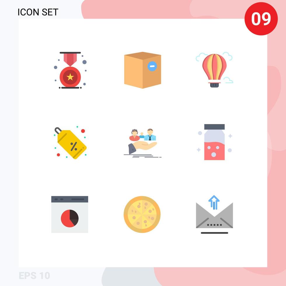 Mobile Interface Flat Color Set of 9 Pictograms of insurance tag shipping shopping hot Editable Vector Design Elements