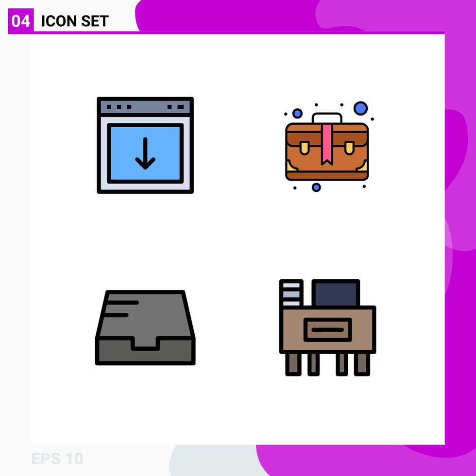 4 Universal Filledline Flat Color Signs Symbols of app inbox element brief mailbox Editable Vector Design Elements