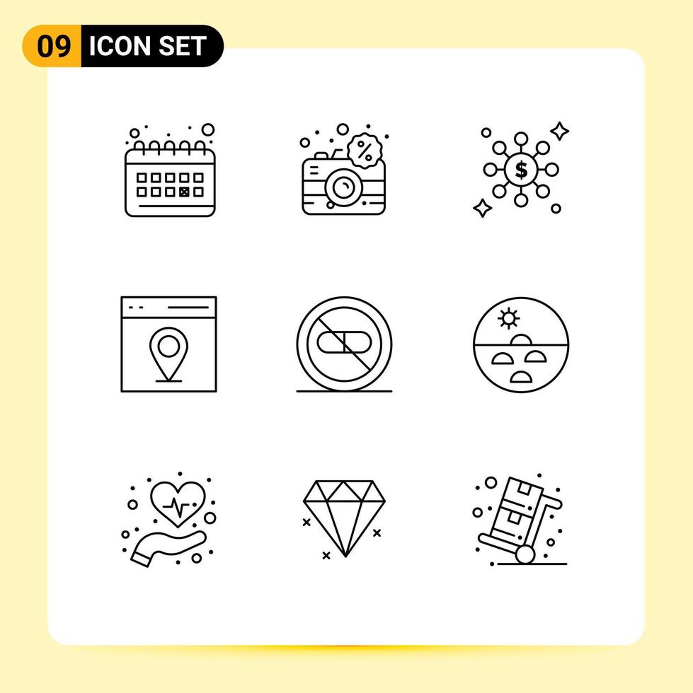 Set of 9 Vector Outlines on Grid for clinic user electronic map communication Editable Vector Design Elements