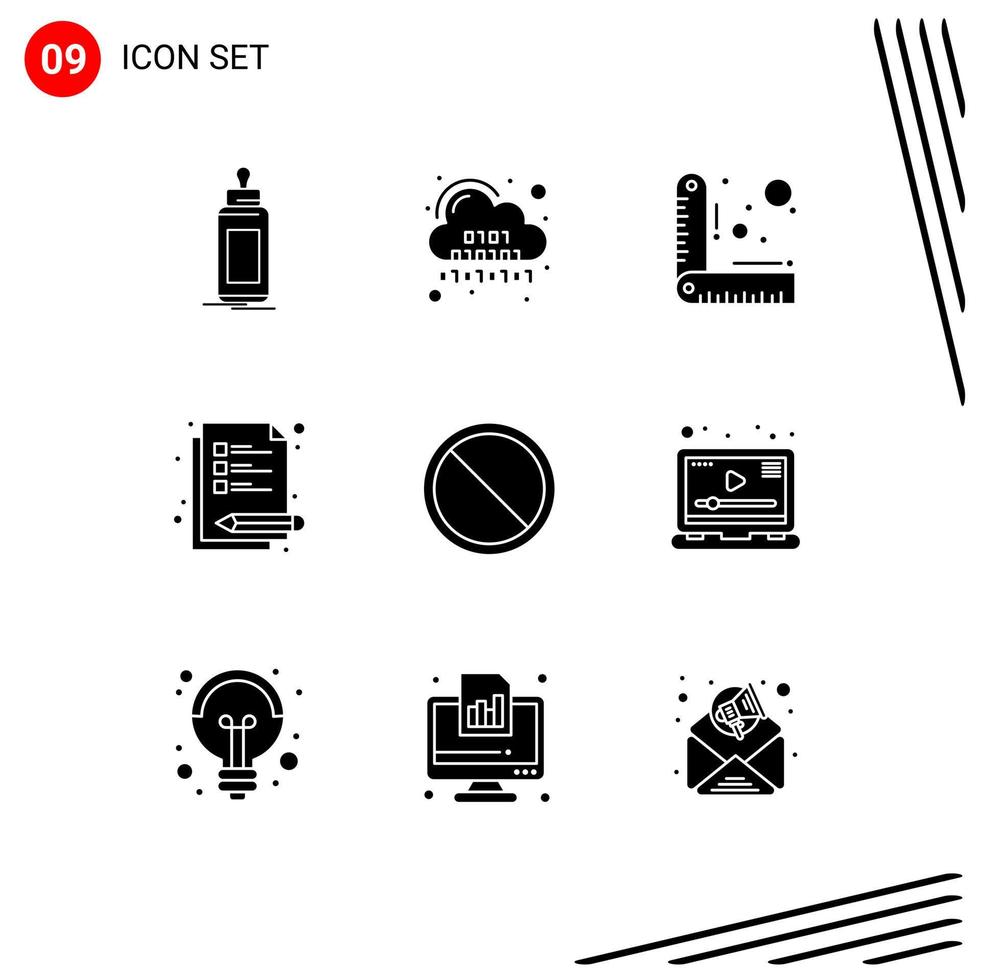9 Solid Glyph concept for Websites Mobile and Apps cancel study digital notes ruler Editable Vector Design Elements