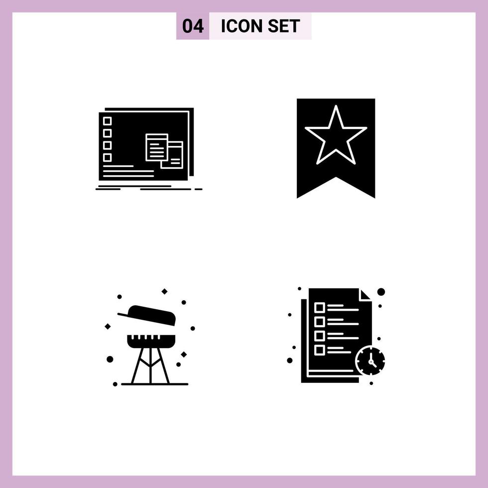 4 Universal Solid Glyph Signs Symbols of window cooking os favorite summer Editable Vector Design Elements