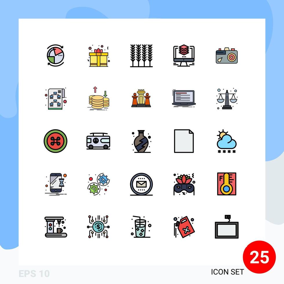 Modern Set of 25 Filled line Flat Colors and symbols such as camera computer love file layers Editable Vector Design Elements