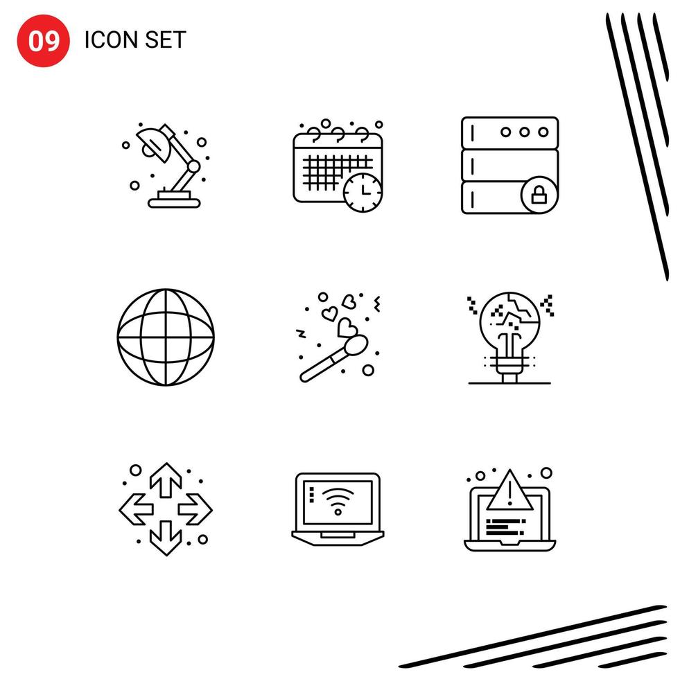 9 Creative Icons Modern Signs and Symbols of love laboratory database global chemistry Editable Vector Design Elements