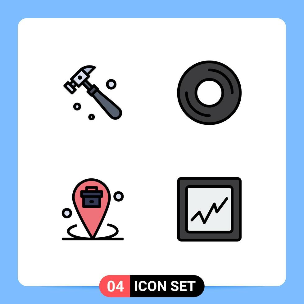 4 Universal Filledline Flat Colors Set for Web and Mobile Applications hammer corporate computers gadget place Editable Vector Design Elements