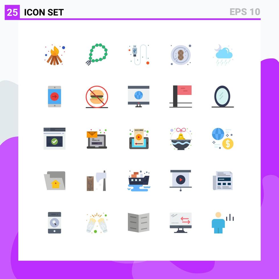 Universal Icon Symbols Group of 25 Modern Flat Colors of weather cloud cable nuts no peanuts diet Editable Vector Design Elements