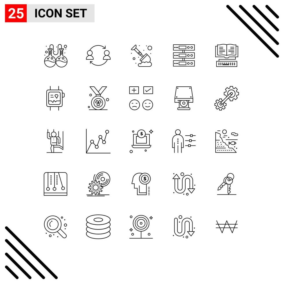 Group of 25 Lines Signs and Symbols for book cloud labour storage server Editable Vector Design Elements