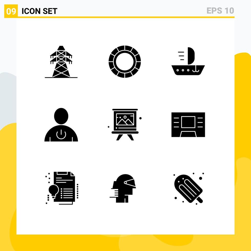 9 Thematic Vector Solid Glyphs and Editable Symbols of board standby ship human body Editable Vector Design Elements