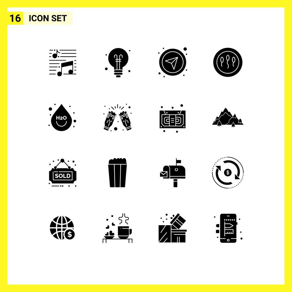 16 Universal Solid Glyph Signs Symbols of beverage medicine back to school human navigational Editable Vector Design Elements