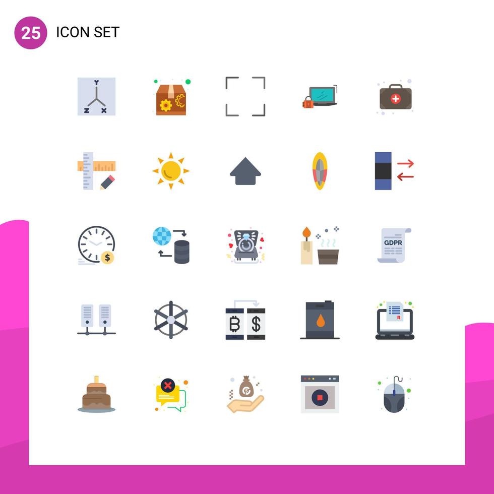 Universal Icon Symbols Group of 25 Modern Flat Colors of education add screen bag lock Editable Vector Design Elements